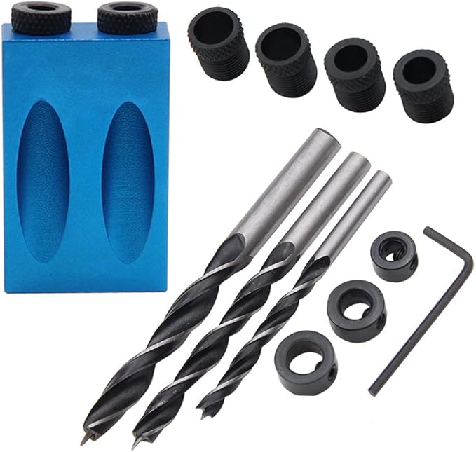 14Pcs Pocket Hole Jig, 15 Degree Dowel Drill Joinery Kit Hole Screw Jig with 6/8/10mm Drive Adapter for Woodworking Angle Drilling Holes, Carpenters Woodwork Guides Joint Angle Carpentry Locator