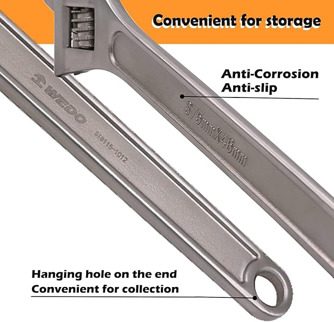 WEDO 2PCS Adjustable Wrench Set 8",10",Stainless Steel | Wide Jaw Spanner,Professional Spanner,Precision Jaws,Corrosion Resistant,For Automotive,Home and Plumbing Repairs