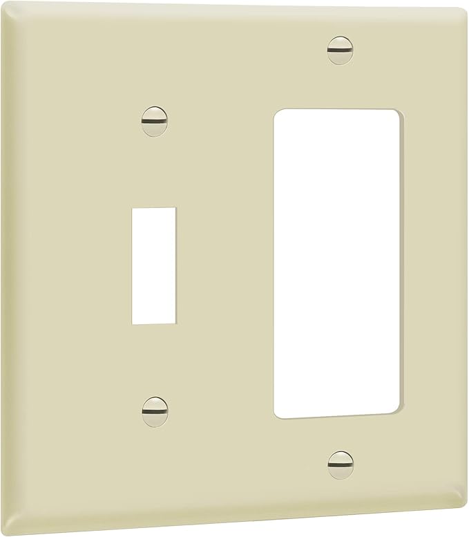 ENERLITES Combination Toggle Switch/Decorator Switch Wall Plate, Size 2-Gang 4.50" x 4.57", Polycarbonate Thermoplastic, 881131-LA, Light Almond
