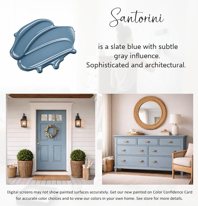 ALL-IN-ONE Paint by Heirloom Traditions, Santorini (Slate Blue), Quart - Durable cabinet and furniture paint. Built in primer and top coat, no sanding needed. Includes our 30 featured color card.