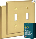 Rio Salto Decorative Double Toggle Light Switch Cover Plate BRASS Brushed Gold Metal Toggle Switch Plate Outlet Covers Designer Wall Plate — Deco Collection 4.50" X 4.56"