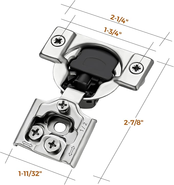 Ravinte 50 Pack 25 Pair 1/2 inch Overlay Soft Close Kitchen Cabinet Hinges Stainless Steel Adjustable Kitchen Hinges Satin Nickel Cabinet Hardware