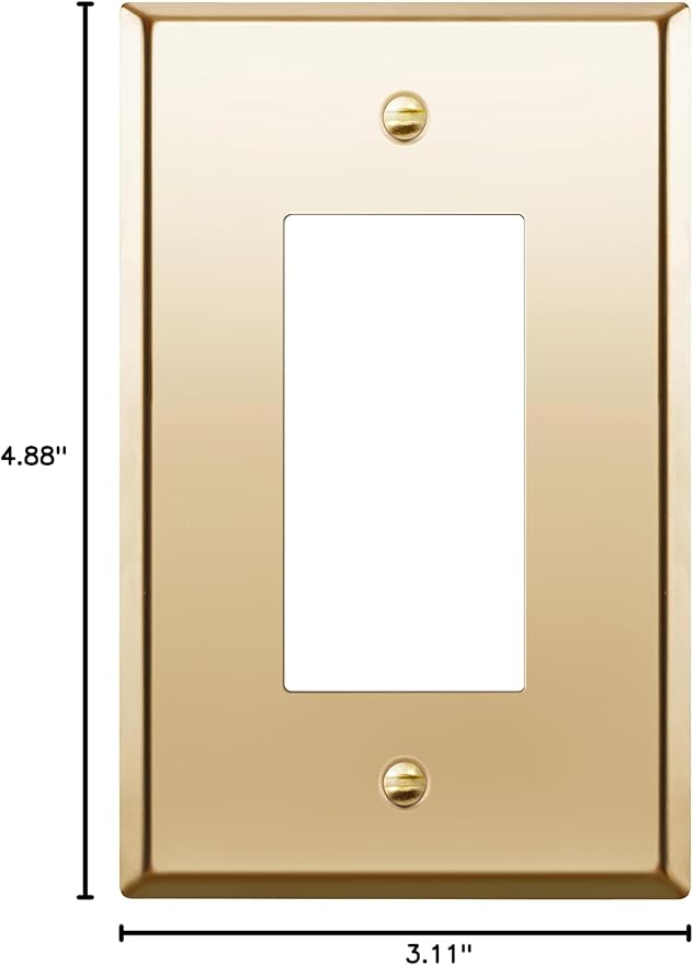 ENERLITES Decorator Switch or Receptacle Metal Wall Plate, Stainless Steel Outlet Cover, Corrosion Resistant, Mid-Size 1-Gang 4.88" x 3.11", Stainless Steel 201, 7731M-PB, Polished Brass