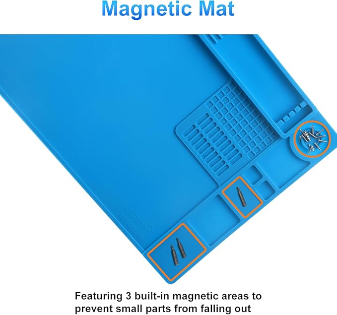 STREBITO Soldering Mat Electronics Repair Mat, Silicone Work Mat Heat Resistant 932°F, Magnetic Mat for Screws and Tools, Solder Mat Silicone Pad for Watch, Phone, Eyeglass, Knife, Size 13.8 "x 9.9"