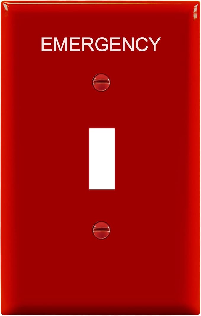 ENERLITES Toggle Light Switch Wall Plate with Emergency Label, Mid-Size Single-Gang 4.88" x 3.11", Unbreakable Polycarbonate Thermoplastic, UL Listed, 8811M-ER, Red with Emergency Label