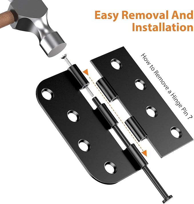 24 Pack Matte Black Door Hinges 4 Inch, Heavy Duty Exterior Hinges with Square & 5/8" Radius Corners, Removable Pin Design for Quiet Residential Front & Back Doors