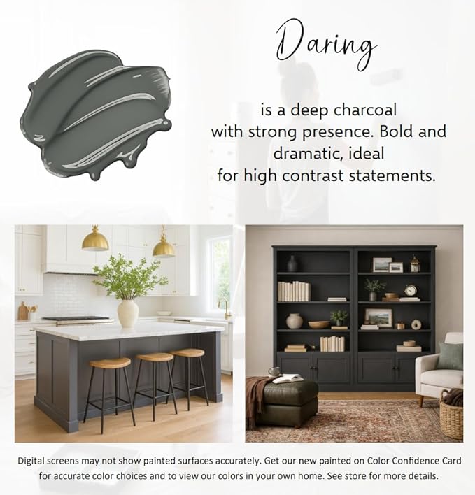 ALL-IN-ONE Paint by Heirloom Traditions, Daring (Deep Charcoal), Gallon - Durable cabinet and furniture paint. Built in primer and top coat, no sanding needed. Includes our 30 featured color card.