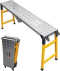 Folding Scaffolding Platform 1100 Lbs Height Adjustable Anti Slip Steel Step Ladder Stool with Galvanized Coating Anti-Slip Feet for Construction Car Washing Roof Snow Removal（59" Wide）