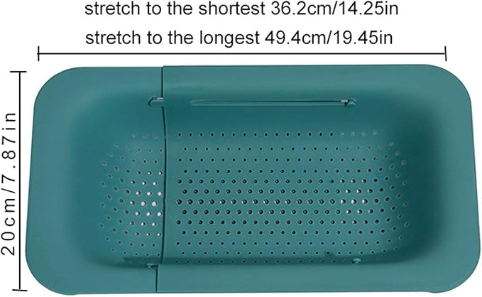 Draining rack Foldable Sink Filter Rectangular Plastic Drain Basket for Draining Pasta and Cleaning Fruits and Vegetables (Green/Pink) Sink Strainer Basket(Gris)