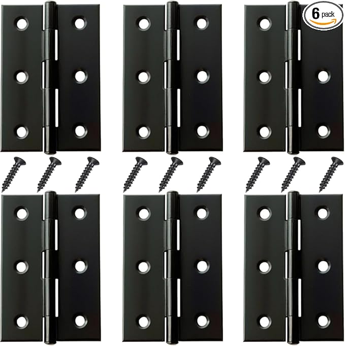 6 Pack 3 Inch Black Stainless Steel Butt Hinges with Screws, Heavy Duty Rust-Resistant Cabinet Door Hinges for Furniture, Jewelry Boxes, Cabinets, and DIY Projects
