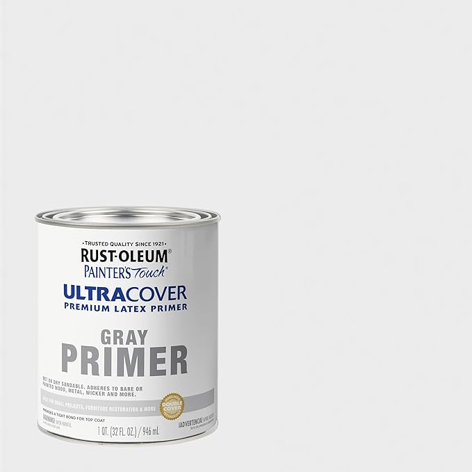 Rust-Oleum Brush On Acrylic Paint 1980502 Painters Touch Quart Latex, Flat Gray Primer, 1 (Pack of 1), 32 Fl Oz