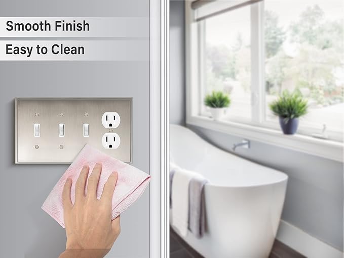 Henne Bery Soft Modern Decorative Wall Plate Switch Plate Outlet Cover (Triple Toggle/Single Duplex, Satin Nickel)