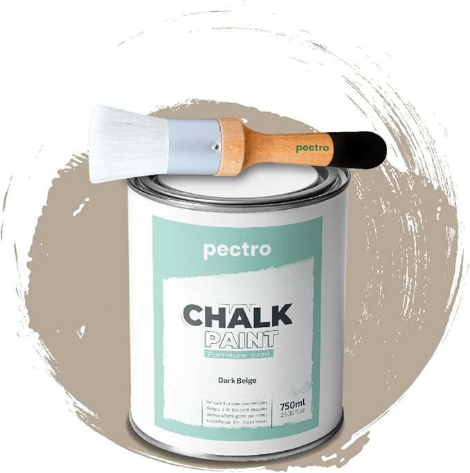Chalk Paint for Furniture 25 fl.Oz. (750ml) + Special Chalk Paint Brush - Furniture Paint no Sanding or Priming - Chalk Finish Wood Paint - DIY Projects Home Decor & Improvement (DARK BEIGE)