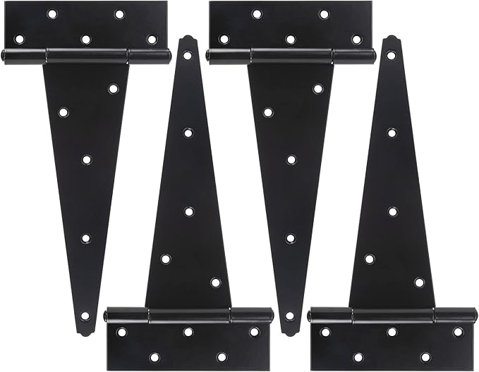 12 Inch T-Strap Shed Door Hinges Heavy Duty, Black Tee Hinge for Wooden Fences, Yard Door, Barn Door Gates, Wrought Hardware Rustproof, 4PCS