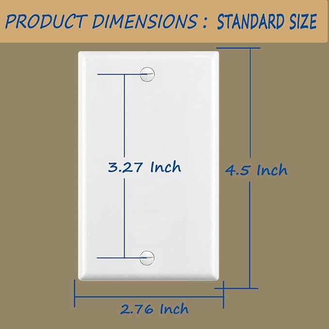 No Device Blank Wallplate,Standard Size 1-Gang 4.50" x 2.76",Smooth Face,Unbreakable Polycarbonate Thermoplastic,UL Listed,2-Pack