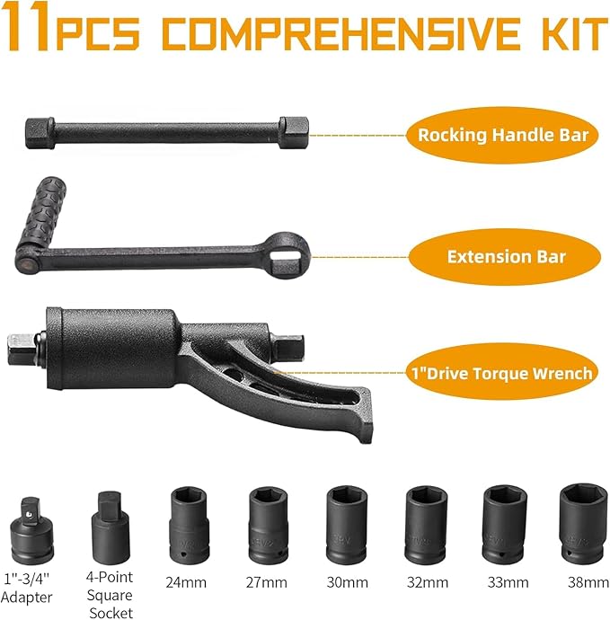Heavy Duty Torque Multiplier Wrench Set - 1:64 Torque Wrench Set 11PCS Labor Saving Torque Multiplier Wrench Lug Nut Remover Lug Nut Wrench Set 1'' Drive 4800 NM with 8PCS CR-V Sockets Set (24-38MM)