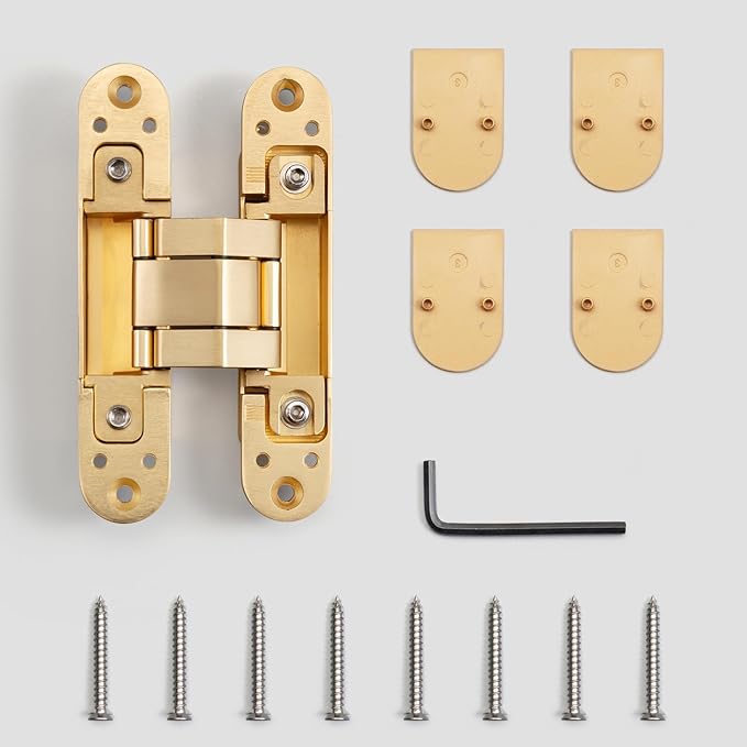 YAGU 5.5 inch Hidden Door Hinge 3 Way Adjustable Invisible Hinges for Doors Zinc Alloy Secret Door Hinges Concealed Door Butt Hinge 180 Degree Swing Matte Gold Door Hinge 1PC