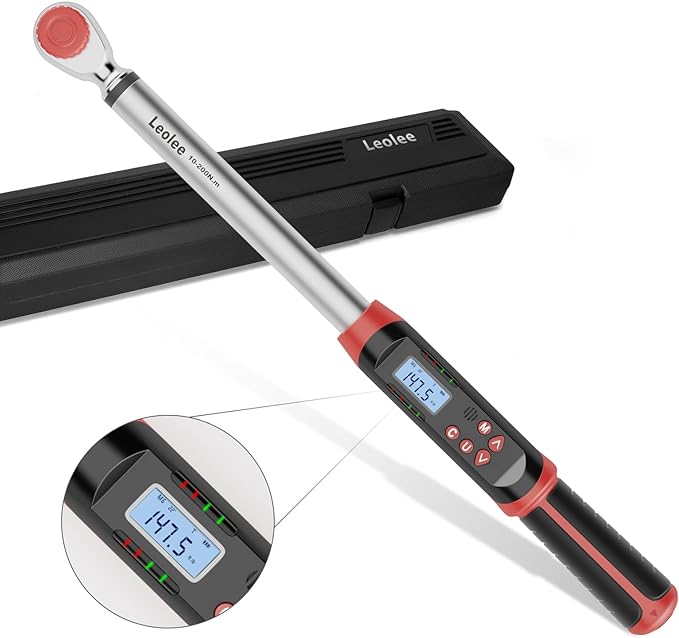 Leolee 1/2-Inch Drive Digital Torque Wrench with Angle, 7.38-147.5 Ft-Lb | 10-200Nm, ±2% Accuracy, Preset Value, Data Storage, Buzzer, LED Flash Notification, for Car Tire, Lug Nuts, Automotive Repair