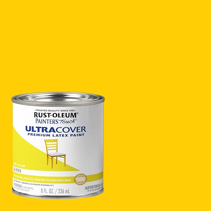 Rust-Oleum 1945730 Painter's Touch Latex Paint, Half Pint, Gloss Sun Yellow, 8 Fl Oz (Pack of 1)