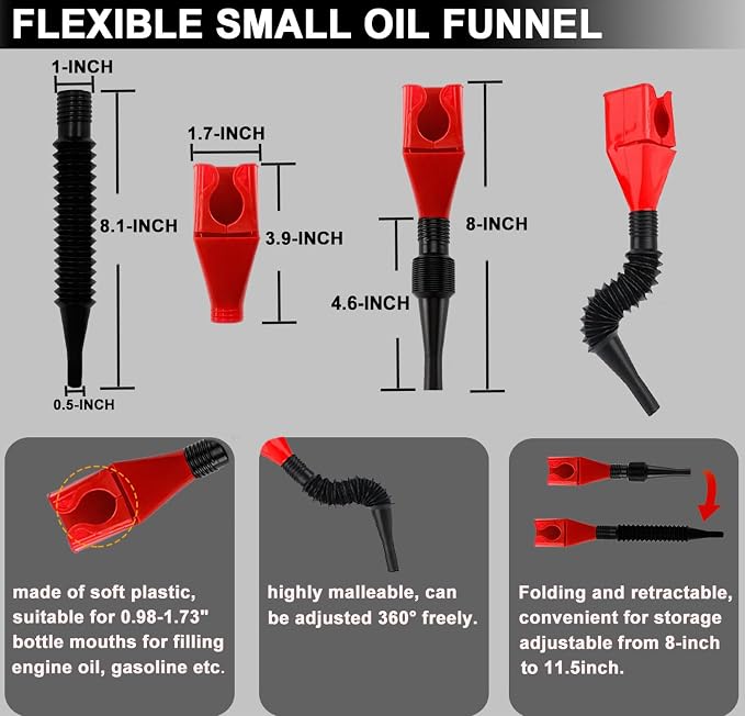 Oil Filter Wrench Set, Oil Filter Pliers with Small Funnel, 10 Pcs | Universal Oil Filter Removal Tool, 9" & 12" Oil Filter Pliers, Adjustable 3-Jaw Oil Filter Wrench, Small Snap-On Oil Funnel