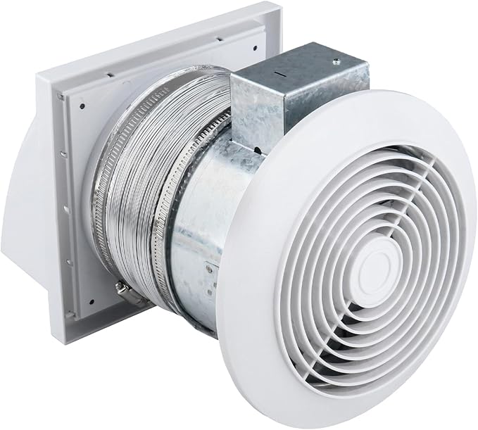 Quini 512M 6-inch Through Wall Exhaust Fan, 80 CFM 4.0 Sones, Bathroom Wall Exhaust Fan, Kitchen Ventilation Fan, 6-inch Diameter Vent, Retractable Duct