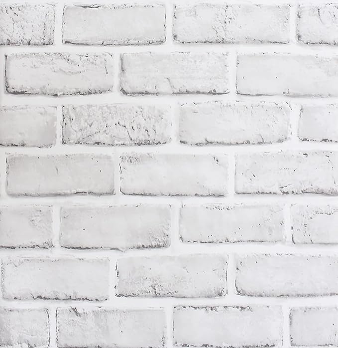 Hopeak White Brick Wallpaper, Self-Adhesive Peel and Stick Wallpaper Waterproof and Removable Good for Home Decoration and Furniture Renovation (17.5 x 787.4 Inch)