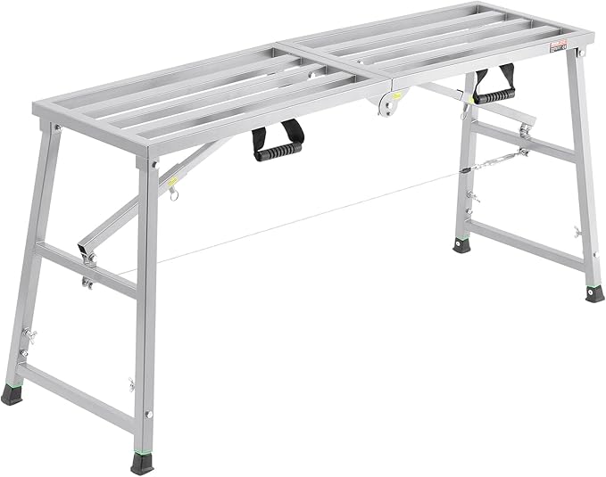 VEVOR Work Platform, 55"x 15" Portable Scaffolding Platform, Folding Steel Step Ladder Adjustable Height 27.5”-45.3”, 800 lbs Load Capacity, Non-Slip Drywall Painting Stool for Cleaning &Washing