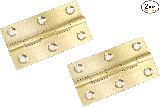 Mcredy 2 Pcs Cabinet Hinges 2.5" Extruded Solid Brass Interior Door Butt Hinge Heavy Duty Satin Nickel for Cabinet Closet Wood Box