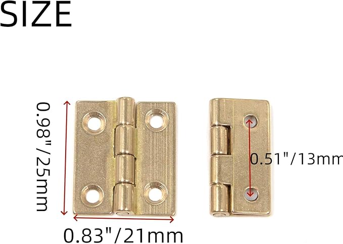 Mcredy Brass Hinges,1 Inch Jewelry Box Hinge Gold Small Hinge for Wooden Box,Butt Hinges with Mounting Screws,Pack of 6