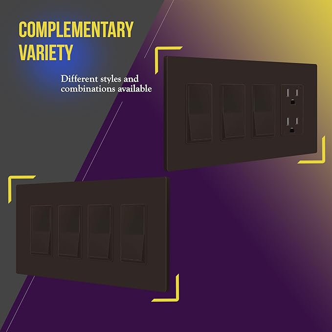 ENERLITES Screwless Decorator Wall Plates Child Safe Outlet Covers, Gloss Finish, Medium Size 4-Gang 4.88" H x 8.58” L, Unbreakable Polycarbonate Thermoplastic, SI8834M-BR, Brown