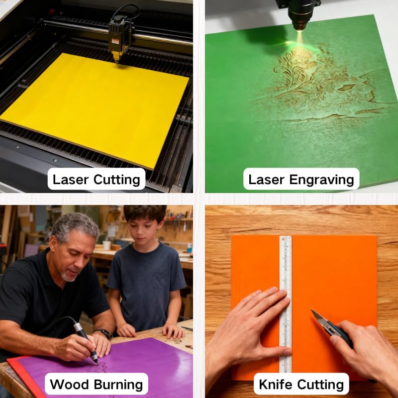 15Pk Colored Plywood 12x12x1/10in Wood for Laser Engraving