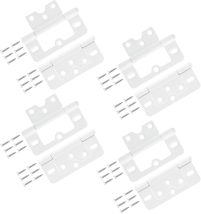 8PCS Non-Mortise Hinges 3 inch White Door Hinges with Mounting Screws, Chest Hinges Heavy Duty Bifold Door Hinges Iron Cabinet Hinges, Precision Butt Hinge for Furniture Windows Cupboard