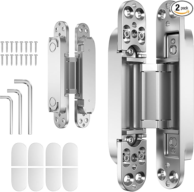 9.7" 2 pcs Hidden Hinges for Doors Invisible Hinge Concealed Hinges Zinc Alloy 180 Degree Swing Hinge 3 Way Adjustable Butt Silent Door Hinges 9.7 x 3.3 x 1inch (Silver 10 inches)