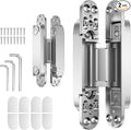 7" 2 pcs Hidden Hinges for Doors Invisible Hinges Concealed Zinc Alloy 180 Degree Swing 3 Way Adjustable Butt Silent Door Hinge 7 x 2.8 x 1 inch (Silver)