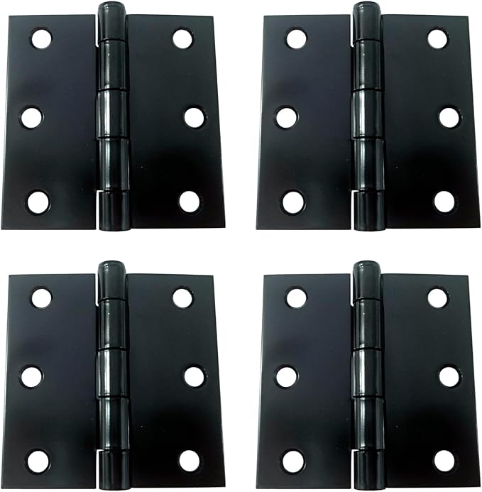 QCAA Square Door Butt Hinge, Heavy Gauge, Swaged, Loose Pin, 3"x3"x2.0mm, Black, Made in Taiwan, 4 Pack