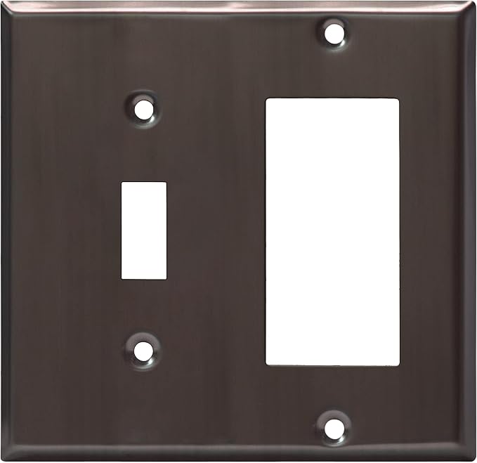 ENERLITES Combination Toggle Switch and Decorator Receptacle Metal Wall Plate, Corrosion-Resistant, Stainless Steel 201, Standard Size 2-Gang 4.50" x 4.57", UL Listed, 771131-BBK, Brushed Black