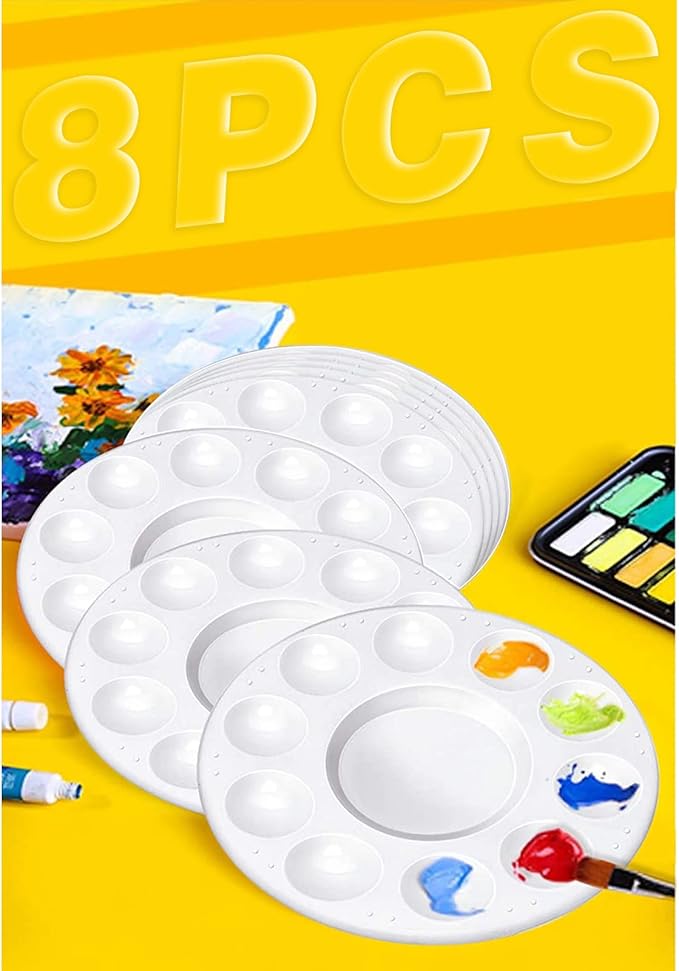 8pcs Paint Tray Palettes, Plastic White Palettes for Kids & Students,Paint Tray for Art Class,Craft DIY or Have a Birthday Painting Party