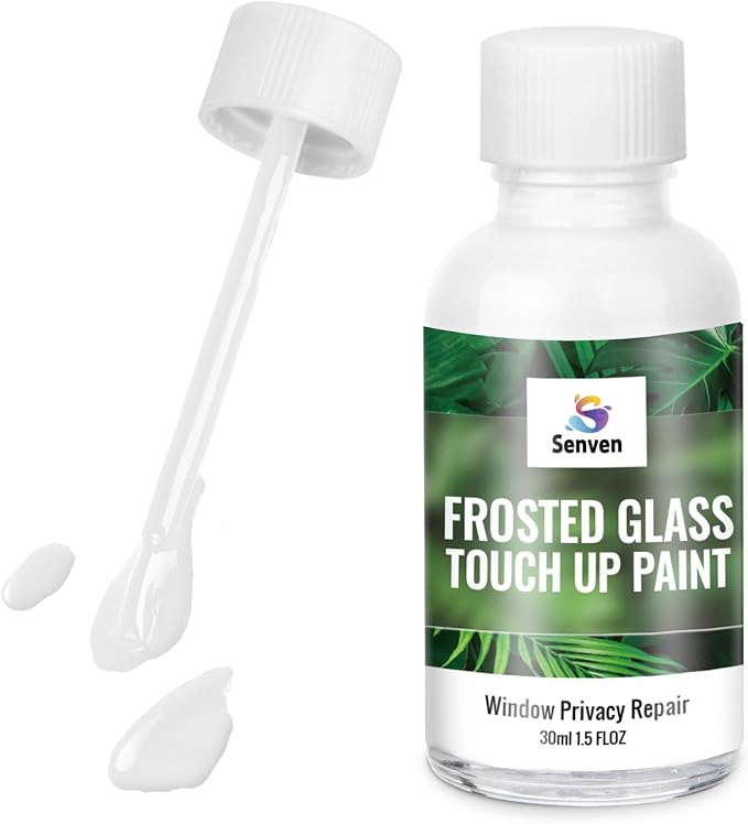 SENVEN Frosted Glass Touch Up Paint for Window Repair- Acrylic Window Privacy Paint, Waterproof & UV Resistant, Frosted Glass for Bathroom, Kitchen, Room, Sliding Door, Semi-Gloss, 1.5 oz, 30ML