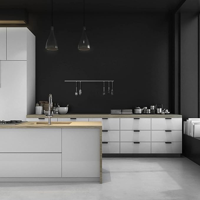 Black Self Adhesive Wallpaper Peel and Stick Contact Paper | 15.7 inch x 787.4 inch Solid Color Wallcovering for Kitchen Counter Top Reduce bubbles and wrinkles
