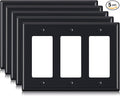 ELEGRP 3-Gang Decorative Wall Plates, Standard Size 4.53" H x 6.39" L Unbreakable Thermoplastic Faceplate Cover for Decorator Receptacle Outlet Switch, UL Listed (5 Pack, Glossy Black)