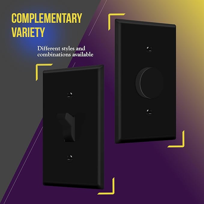 ENERLITES Toggle Light Switch Wall Plate, Gloss Finish, Standard Size 1-Gang 4.50" x 2.76", Unbreakable Polycarbonate Thermoplastic, 8811-BK-5PCS, Glossy Black, 5 Pack