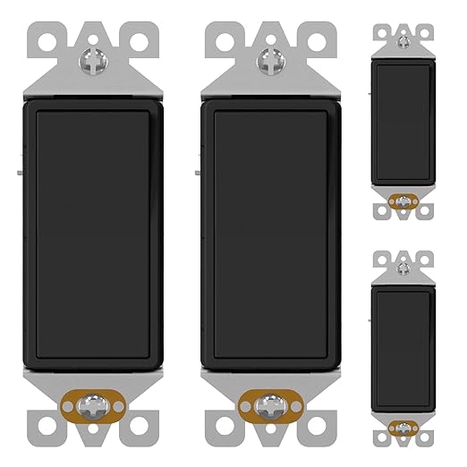 AIDA 4 Pack Single Pole Rocker Decora Light Switch, 15 Amp Self-grounding Electrical Light Switches, Residential Grade, UL Listed, Matte Black