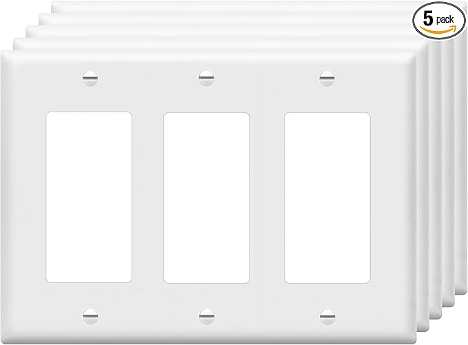 ENERLITES Decorator Light Switch or Receptacle Outlet Wall Plate, Gloss Finish, Size 3-Gang 4.50" x 6.38", Unbreakable Polycarbonate Thermoplastic, UL Listed, 8833-W-5PCS, White, (5 Pack)