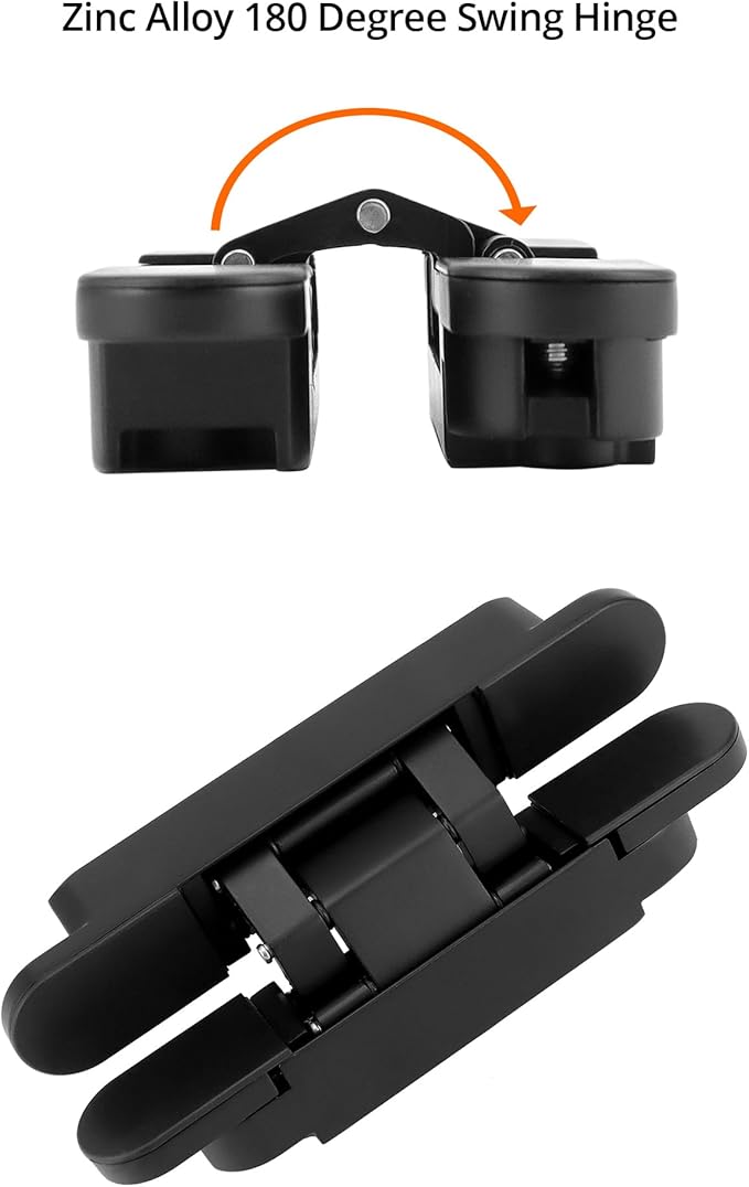 QWORK Adjustable Hidden Door Hinges (2-Pack), 6" Zinc Alloy Swing Hinger for Doors Up to 50mm Width & 0-35mm Thickness