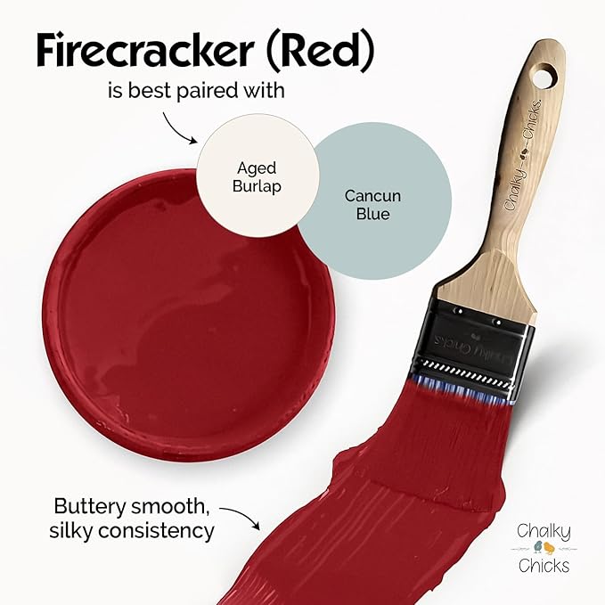 Chalky Chicks 4 Fl Oz Matte Firecracker (Red) Chalk Paint for Furniture Without Sanding - No Prep Furniture Paint No Sanding All in One for Crafts, Wood, Walls, Cabinet, Metal, Dresser, Farmhouse