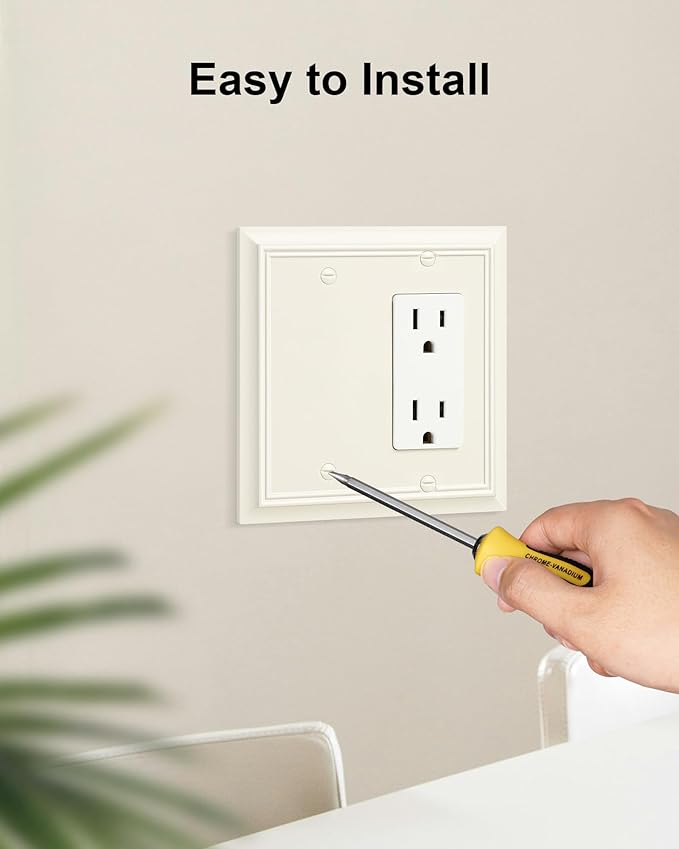 2-Pack Combo Blank/Decorator Wall Plate, Light Almond Decorative Switch Plates and Outlet Covers, Durable Natural Bamboo Fiber Wall Plate for Electrical Outlets, Receptacle, GFCI Outlet, Dimmer Switch