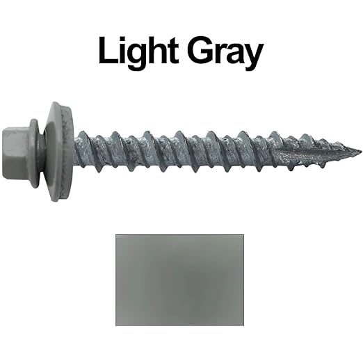 10 x 1-1/2" Light Gray Metal Roofing Screws - Hex Washer Head- Self-Starting/Tapping - EPDM Washer. 8 X 250 Bags - 2,000 Screws
