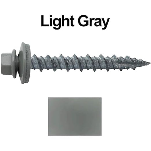 10 x 1-1/2" Light Gray Metal Roofing Screws - Hex Washer Head- Self-Starting/Tapping - EPDM Washer. 8 X 250 Bags - 2,000 Screws
