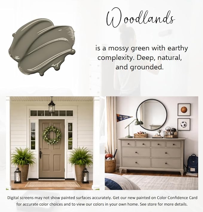 ALL-IN-ONE Paint by Heirloom Traditions, Woodlands (Muted Earthy Mossy Green), 8oz Sample - Durable cabinet and furniture paint. Built in primer and top coat, no sanding needed. Includes our 30