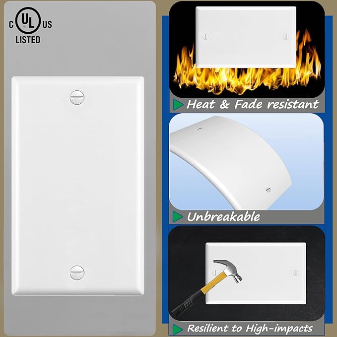 No Device Blank Wallplate,Standard Size 1-Gang 4.50" x 2.76",Smooth Face,Unbreakable Polycarbonate Thermoplastic,UL Listed,2-Pack
